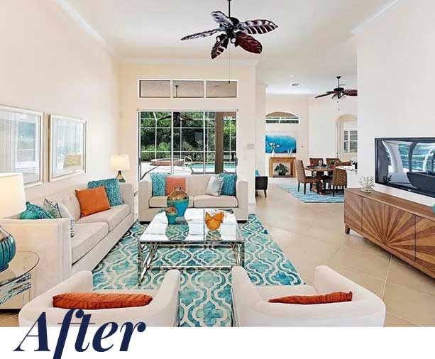 Sterling Oaks living room — After | Naples Home Staging Home Staging Services Southwest Florida Vacant Home Staging and Furnished Home Staging